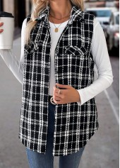 Black Patchwork Plaid Sleeveless Turn Down Collar Waistcoat | thumb picture 