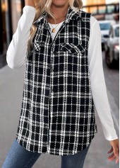 Black Patchwork Plaid Sleeveless Turn Down Collar Waistcoat | thumb picture 