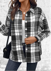 Black Button Plaid Long Sleeve Shirt