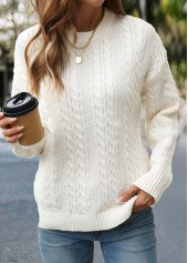 Beige Patchwork Long Sleeve Round Neck Sweater | thumb picture 