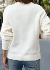 Beige Patchwork Long Sleeve Round Neck Sweater | thumb picture 