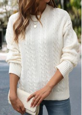 Beige Patchwork Long Sleeve Round Neck Sweater