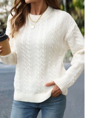 Beige Patchwork Long Sleeve Round Neck Sweater | thumb picture 