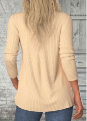 Light Camel Patchwork Long Sleeve Round Neck T Shirt | thumb picture 