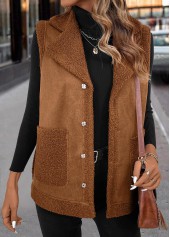 Dark Coffee Patchwork Sleeveless Turn Down Collar Waistcoat | thumb picture 