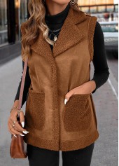 Dark Coffee Patchwork Sleeveless Turn Down Collar Waistcoat | thumb picture 