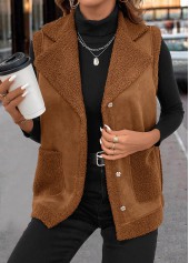 Dark Coffee Patchwork Sleeveless Turn Down Collar Waistcoat | thumb picture 