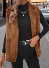 Dark Coffee Patchwork Sleeveless Turn Down Collar Waistcoat | thumb picture 