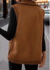 Dark Coffee Patchwork Sleeveless Turn Down Collar Waistcoat | thumb picture 