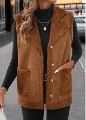 Dark Coffee Patchwork Sleeveless Turn Down Collar Waistcoat