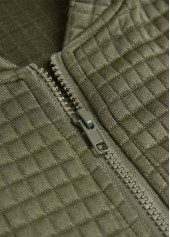 Olive Green Jacquard Long Sleeve Stand Collar Jacket | thumb picture 