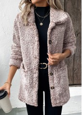 Gray Brown Button Long Sleeve Turn Down Collar Coat | thumb picture 