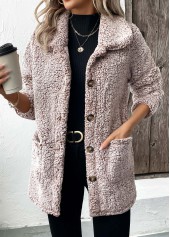 Gray Brown Button Long Sleeve Turn Down Collar Coat | thumb picture 
