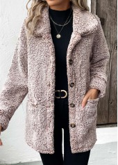 Gray Brown Button Long Sleeve Turn Down Collar Coat