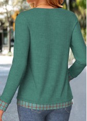 Turquoise Plaid Long Sleeve Fake Two Piece Twinset | thumb picture 