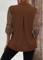 Dark Camel Patchwork Leopard Long Sleeve Corduroy Shirt | thumb picture 