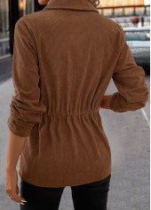 Dark Coffee Drawstring Long Sleeve Shirt Collar Coat | thumb picture 