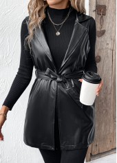 Black Faux Leather Sleeveless Lapel Waistcoat | thumb picture 