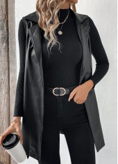 Black Faux Leather Sleeveless Lapel Waistcoat | thumb picture 