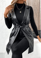 Black Faux Leather Sleeveless Lapel Waistcoat | thumb picture 