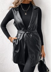 Black Faux Leather Sleeveless Lapel Waistcoat | thumb picture 