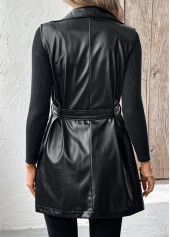 Black Faux Leather Sleeveless Lapel Waistcoat | thumb picture 