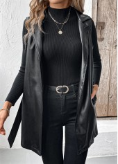 Black Faux Leather Sleeveless Lapel Waistcoat | thumb picture 