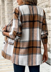 Dark Camel Button Plaid Long Sleeve Lapel Coat | thumb picture 