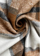 Dark Camel Button Plaid Long Sleeve Lapel Coat | thumb picture 