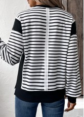 Black Patchwork Striped Long Sleeve Round Neck Sweatshirt | thumb picture 
