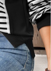 Black Patchwork Striped Long Sleeve Round Neck Sweatshirt | thumb picture 
