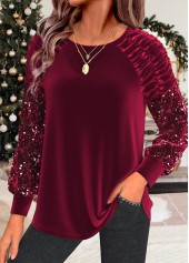 Christmas Wine Red Ruched Long Sleeve T Shirt | thumb picture 