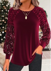 Christmas Wine Red Ruched Long Sleeve T Shirt