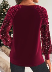 Christmas Wine Red Ruched Long Sleeve T Shirt | thumb picture 
