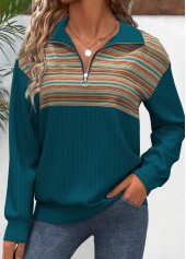 Turquoise Patchwork Multi Stripe Print Long Sleeve Sweatshirt | thumb picture 