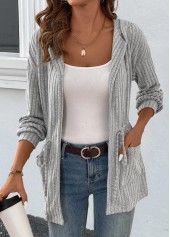 Grey Drawstring Long Sleeve Light Cardigan
