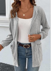 Grey Drawstring Long Sleeve Light Cardigan