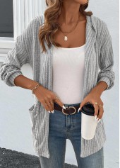 Grey Drawstring Long Sleeve Light Cardigan