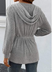 Grey Drawstring Long Sleeve Light Cardigan
