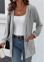 Grey Drawstring Long Sleeve Light Cardigan