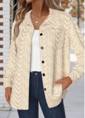 Beige Button Long Sleeve Turn Down Collar Jacket | thumb picture 