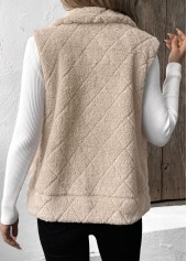 Beige Zipper Sleeveless Turn Down Collar Waistcoat