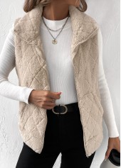 Beige Zipper Sleeveless Turn Down Collar Waistcoat