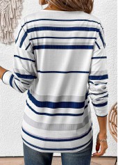 Plus Size White Patchwork Striped Long Sleeve T Shirt | thumb picture 