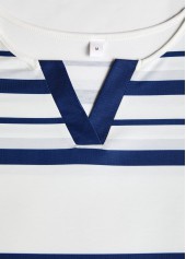 Plus Size White Patchwork Striped Long Sleeve T Shirt | thumb picture 