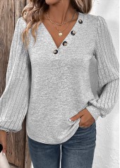 Plus Size Light Grey Patchwork Long Sleeve T Shirt | thumb picture 