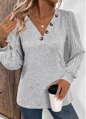 Plus Size Light Grey Patchwork Long Sleeve T Shirt | thumb picture 