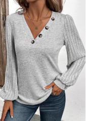 Plus Size Light Grey Patchwork Long Sleeve T Shirt | thumb picture 