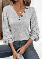 Plus Size Light Grey Patchwork Long Sleeve T Shirt | thumb picture 