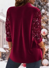 Wine Red Sequin Velvet Long Sleeve Shirt